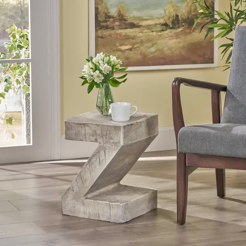 Light Gray Concrete Side Table, Single