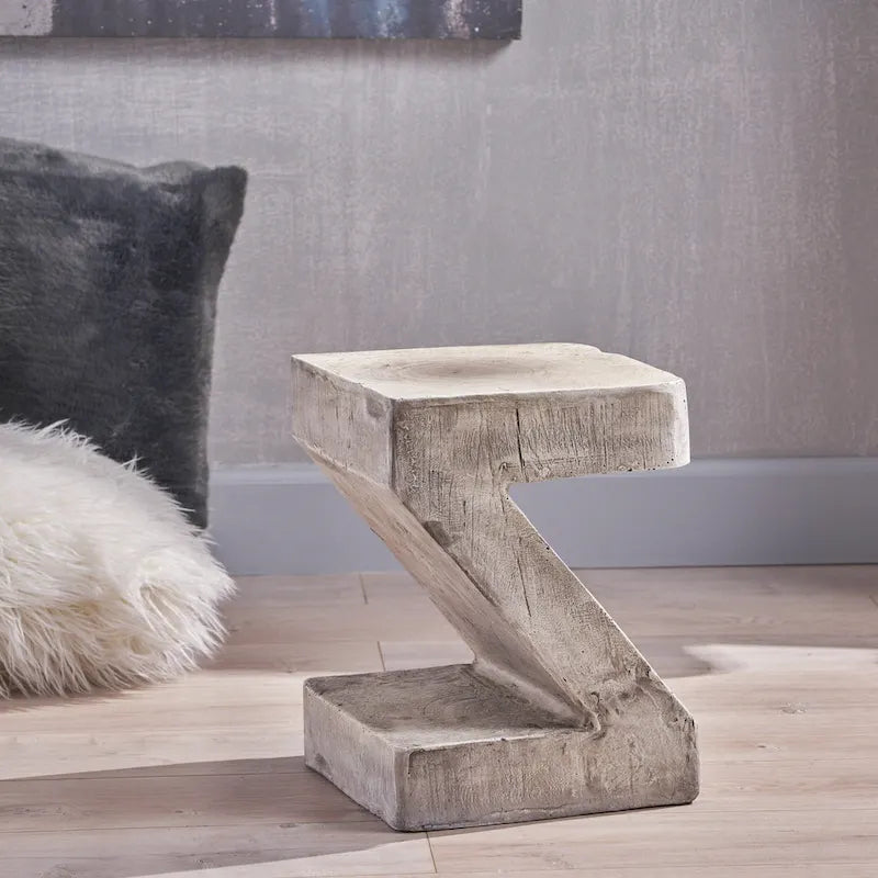 Modern Light Gray Concrete Side Table with Sculptural Design