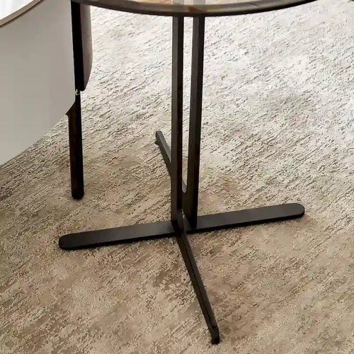 Black Brown Round Modern Side Table, Steel & Glass Top