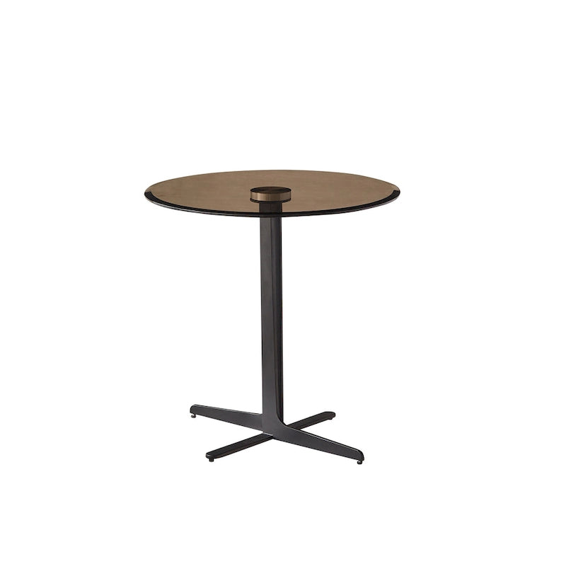 Black Brown Round Modern Side Table, Steel & Glass Top