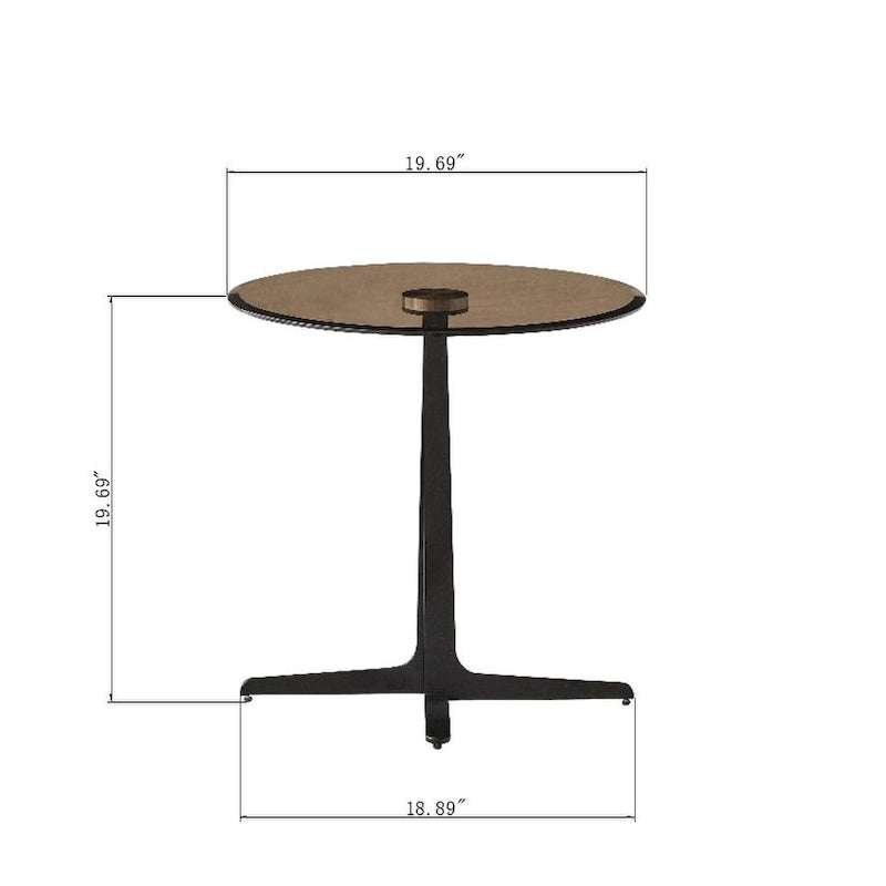 Black Brown Round Modern Side Table, Steel & Glass Top
