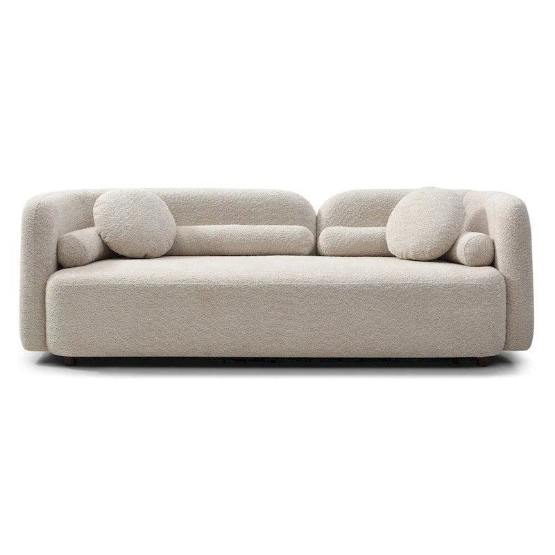 Green / Light Beige Velvet 3-Seater Sofa with Wooden Legs