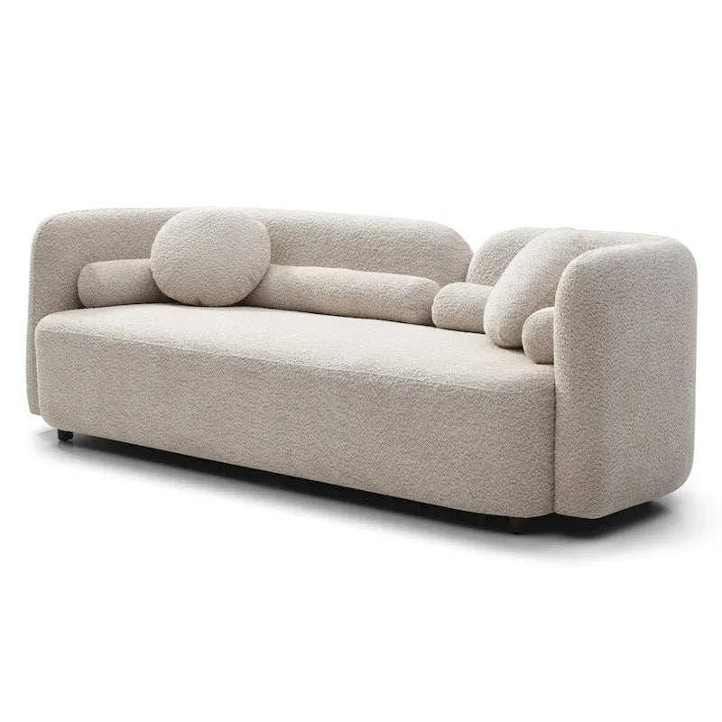 Green / Light Beige Velvet 3-Seater Sofa with Wooden Legs