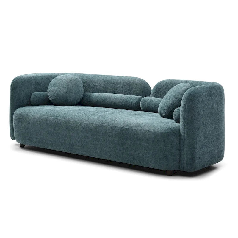 Green / Light Beige Velvet 3-Seater Sofa with Wooden Legs