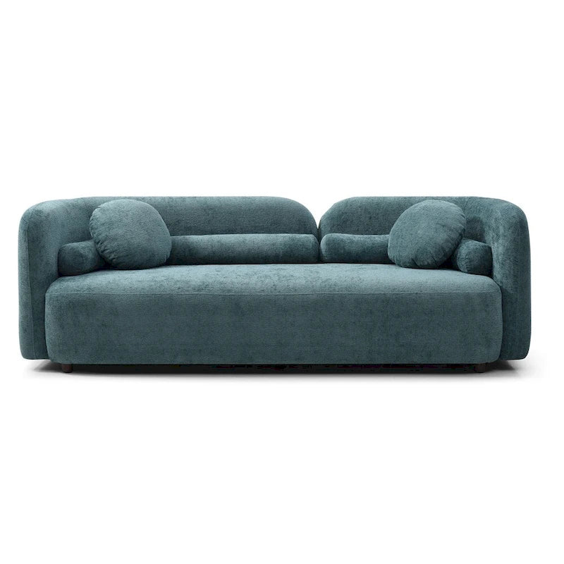 Green / Light Beige Velvet 3-Seater Sofa with Wooden Legs