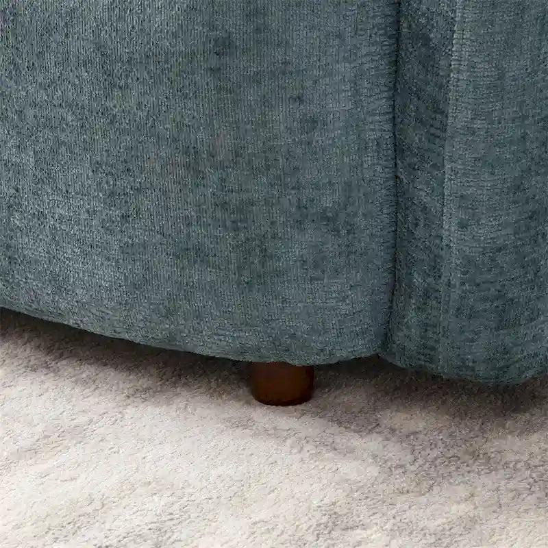 Green / Light Beige Velvet 3-Seater Sofa with Wooden Legs