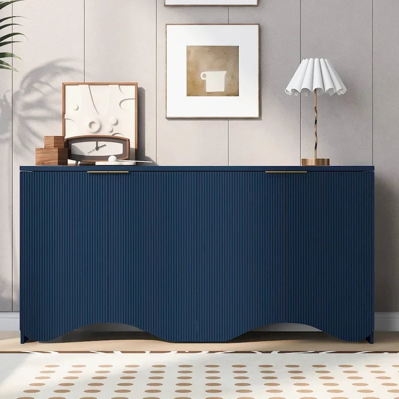 Vertical Stripes and Wavy Design of a Four-Door Cabinet Cabinet