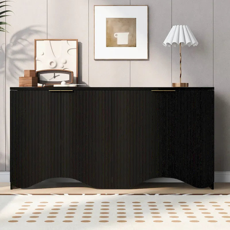 Vertical Stripes and Wavy Design of a Four-Door Cabinet Cabinet