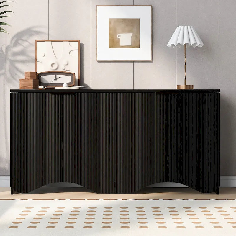Vertical Stripes and Wavy Design of a Four-Door Cabinet Cabinet