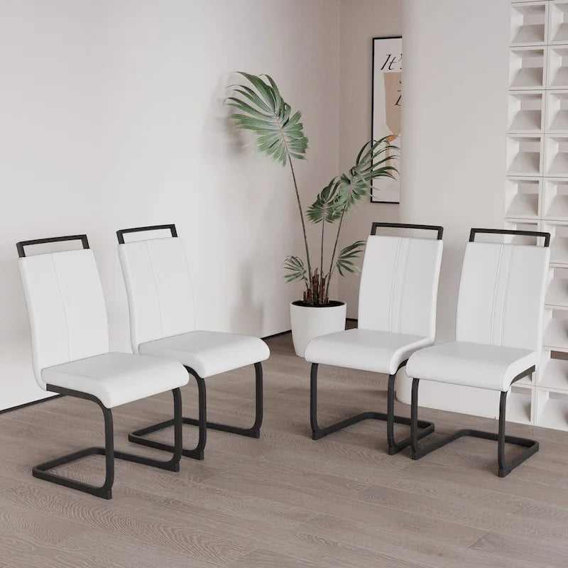 Black Faux Leather High-Back Dining Chair, Set of 4