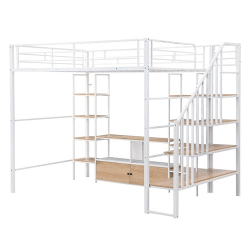 Full Metal Loft Bed with Staircase & Work Table