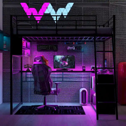 Full Metal Loft Bed with LED Desk & Storage