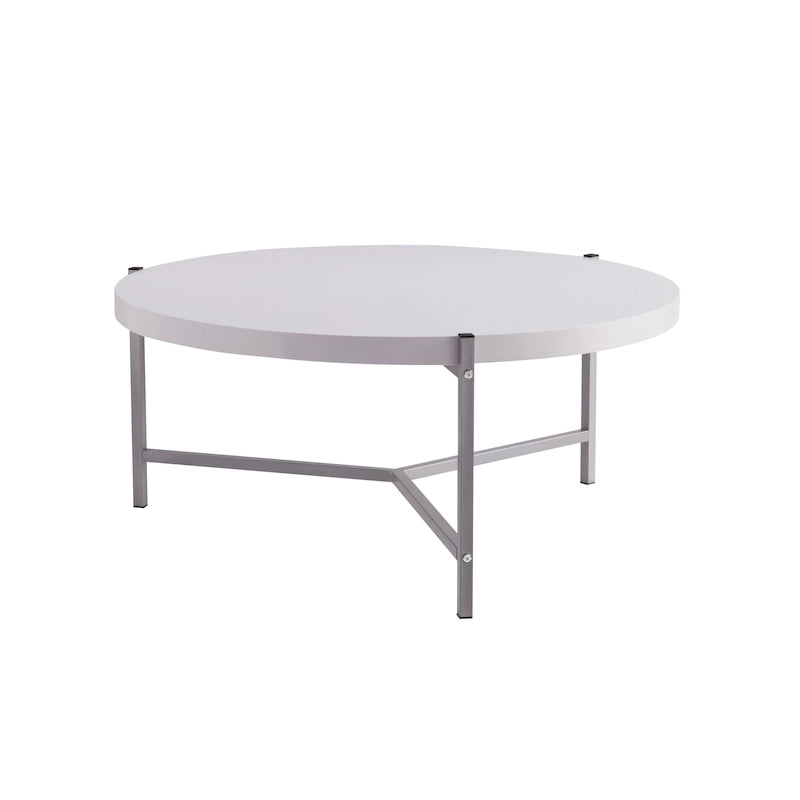White-Silver Round Coffee Table, Contemporary, 1-Person, 36.5"