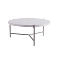 White-Silver Round Coffee Table, Contemporary, 1-Person, 36.5"