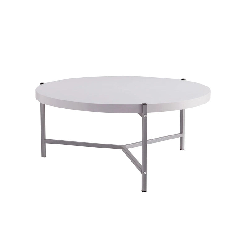 White-Silver Round Coffee Table, Contemporary, 1-Person, 36.5"