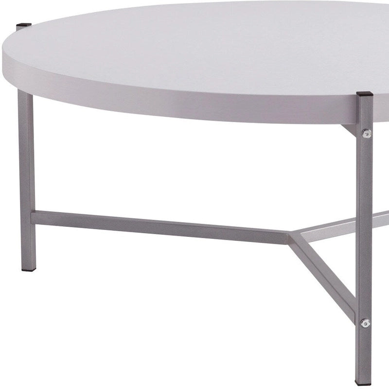 White-Silver Round Coffee Table, Contemporary, 1-Person, 36.5"