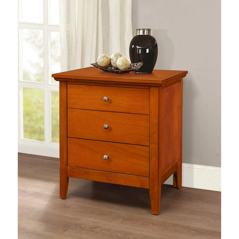 Beige / Oak Open Shelf Nightstand, Single, 26"H x 24"W x 18"D