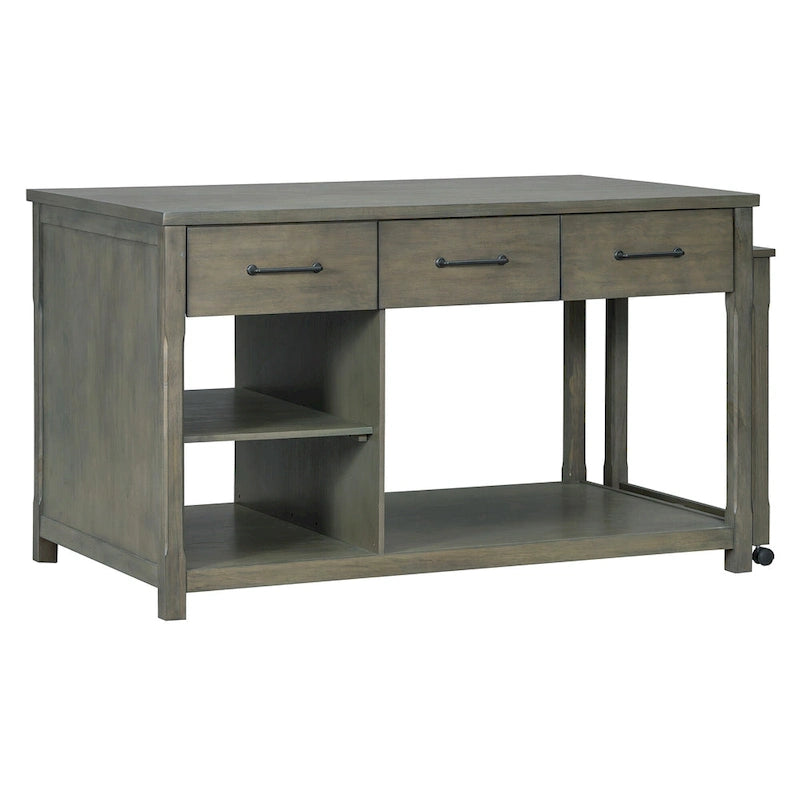 Gray Extendable Kitchen Island with Storage, Drawers & Power Outlet, 1-Person