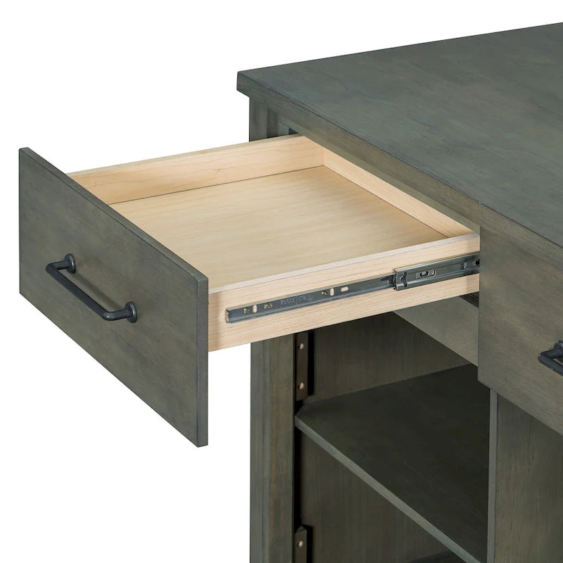 Gray Extendable Kitchen Island with Storage, Drawers & Power Outlet, 1-Person