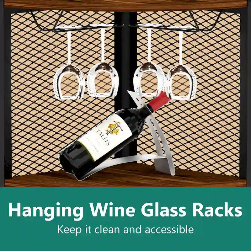 Corner Shelf with Doors, 65 Corner Cabinet with Shelves & Wine Glass Rack, 6 Tier Bookshelf Display Corner Shelves