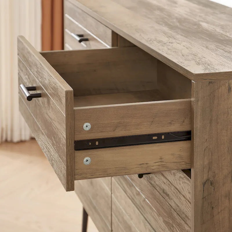 Walnut Brown / White + Light Oak 6-Drawer Dresser TV Stand, 1-Person