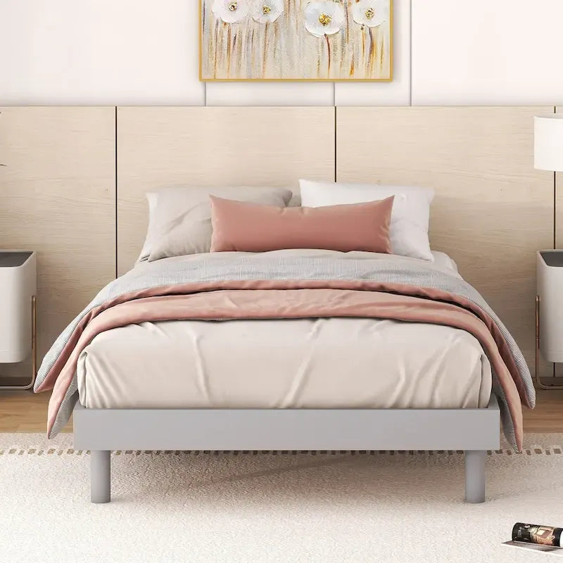 Grey Floating Platform Bed Frame, Twin, 1-Person