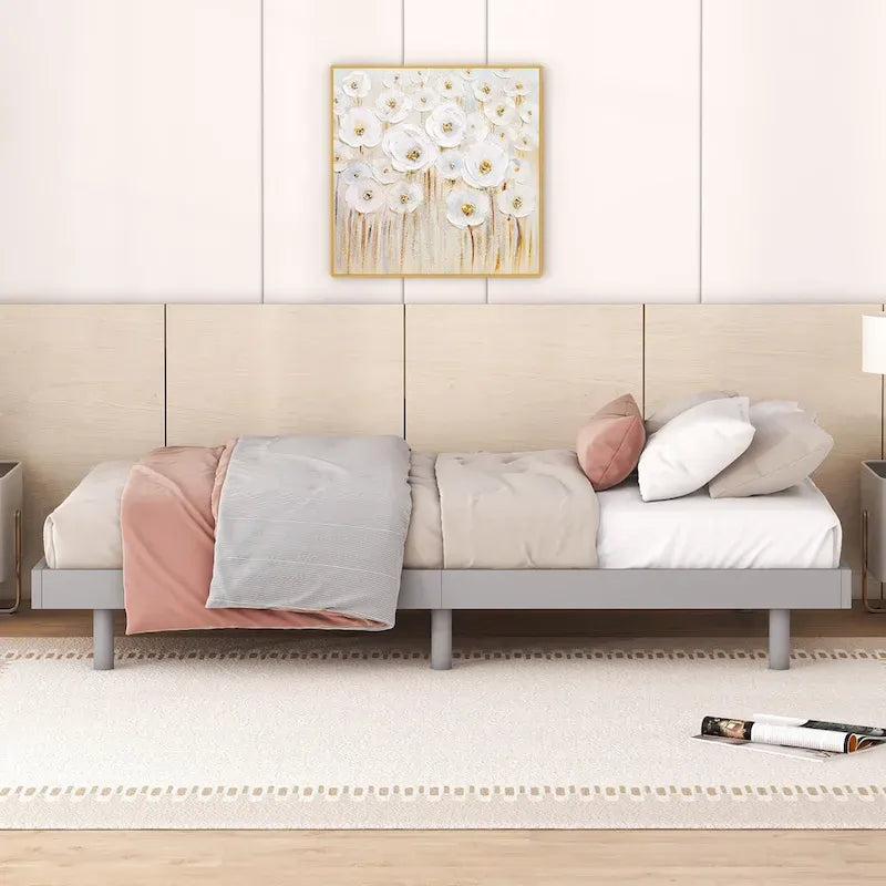 Grey Floating Platform Bed Frame, Twin, 1-Person