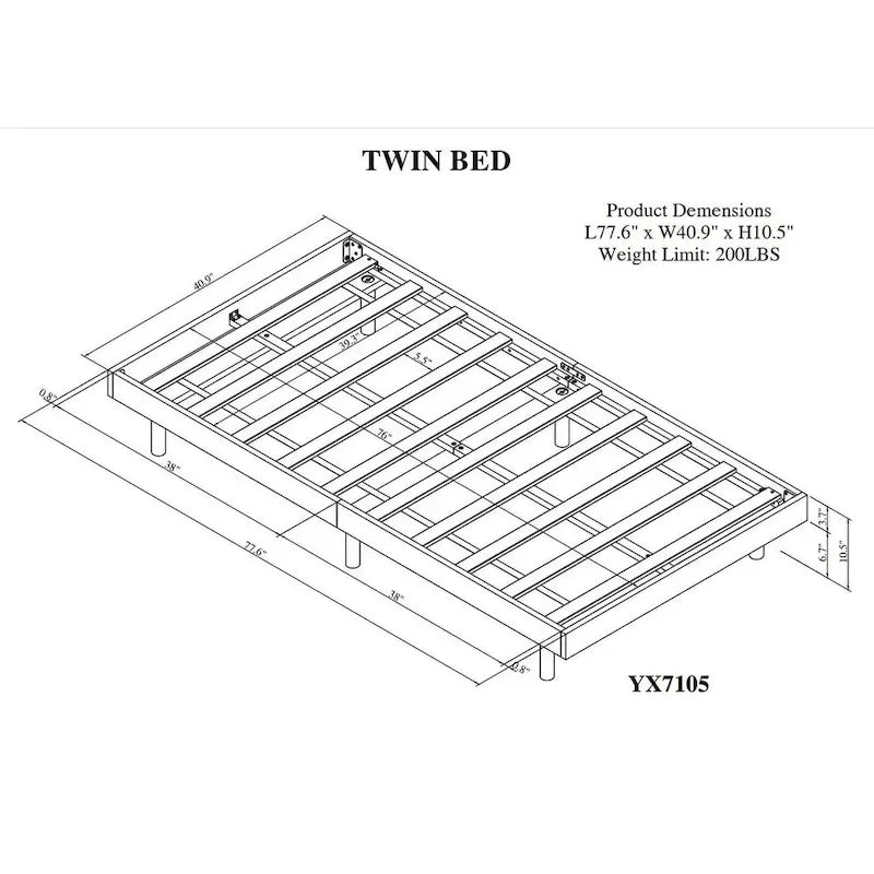 Grey Floating Platform Bed Frame, Twin, 1-Person