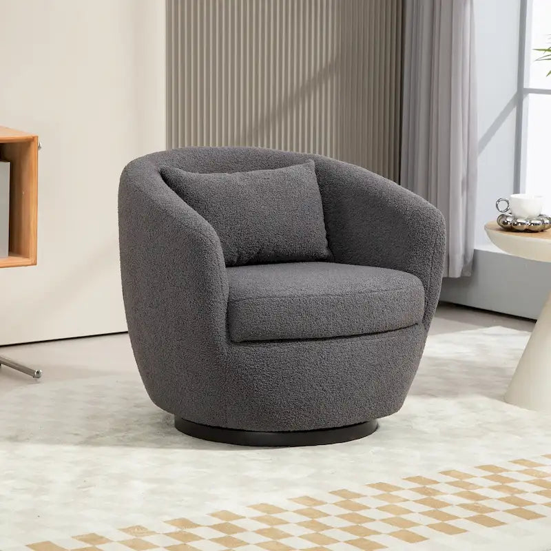 Grey Swivel Barrel Chair with Hidden Storage, Single Seat