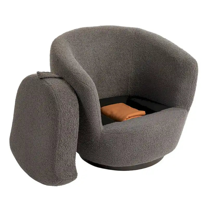 Grey Swivel Barrel Chair with Hidden Storage, Single Seat