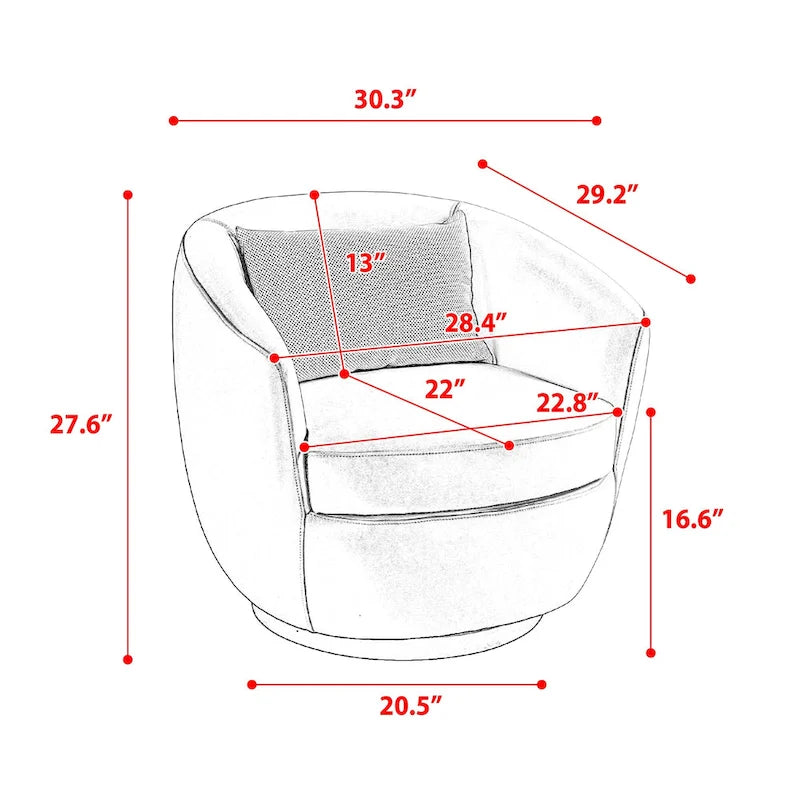 Grey Swivel Barrel Chair with Hidden Storage, Single Seat