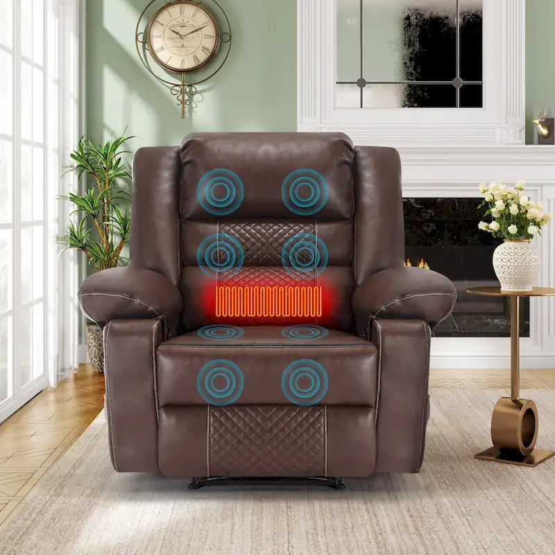 Black / Brown Manual Faux Leather Massage Recliner, Single Seat, 8-Point Vibration