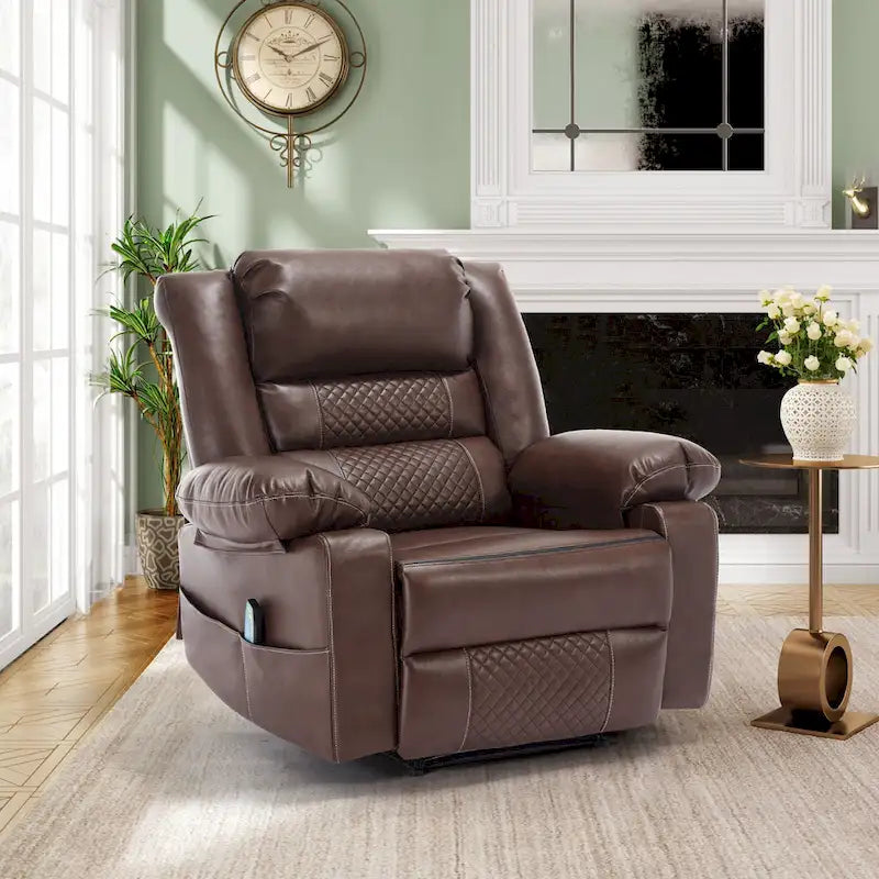 Black / Brown Manual Faux Leather Massage Recliner, Single Seat, 8-Point Vibration