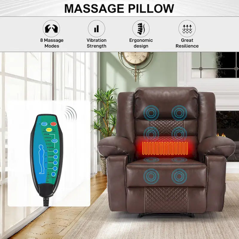 Black / Brown Manual Faux Leather Massage Recliner, Single Seat, 8-Point Vibration
