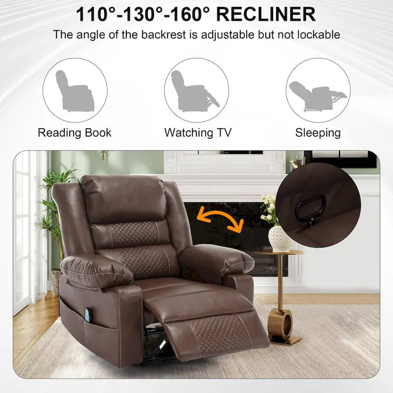 Black / Brown Manual Faux Leather Massage Recliner, Single Seat, 8-Point Vibration