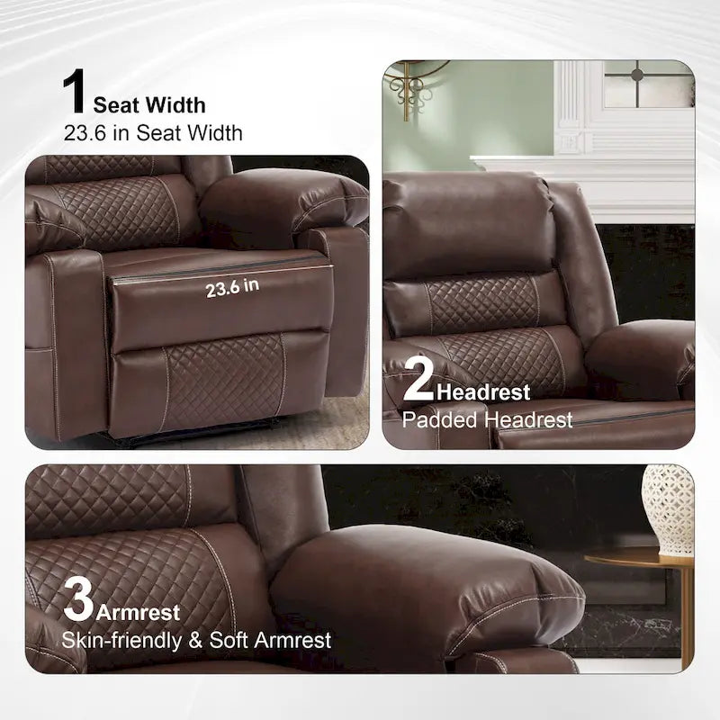 Black / Brown Manual Faux Leather Massage Recliner, Single Seat, 8-Point Vibration