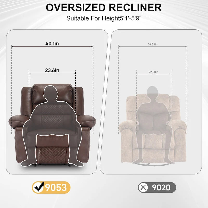 Black / Brown Manual Faux Leather Massage Recliner, Single Seat, 8-Point Vibration