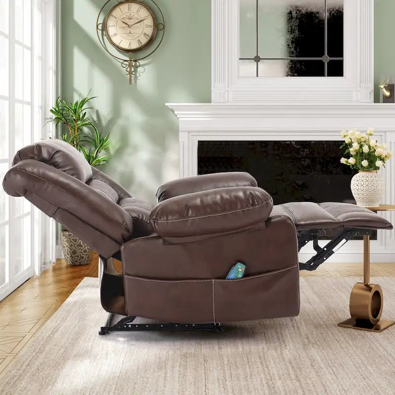 Black / Brown Manual Faux Leather Massage Recliner, Single Seat, 8-Point Vibration