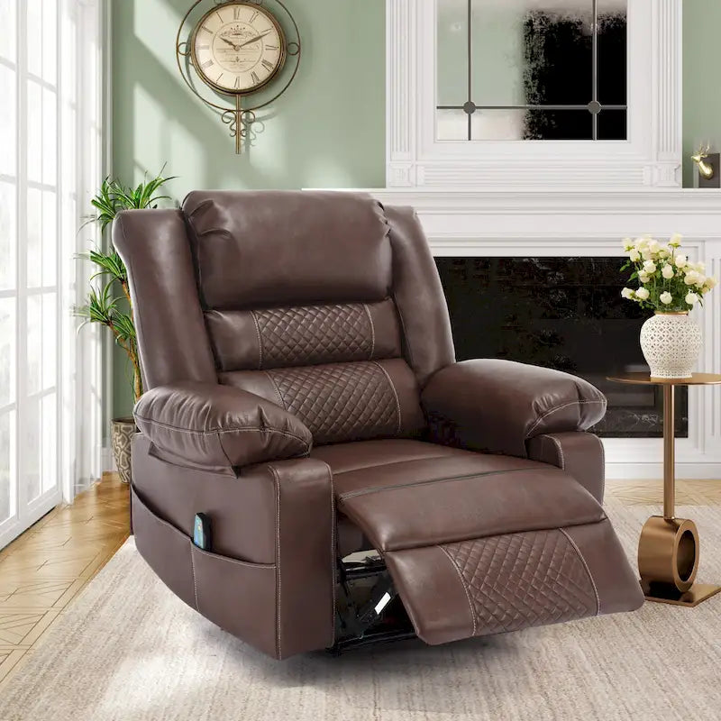 Black / Brown Manual Faux Leather Massage Recliner, Single Seat, 8-Point Vibration