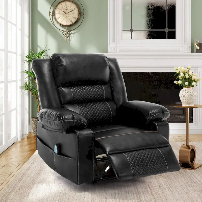 Black / Brown Manual Faux Leather Massage Recliner, Single Seat, 8-Point Vibration