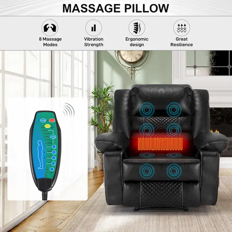 Black / Brown Manual Faux Leather Massage Recliner, Single Seat, 8-Point Vibration
