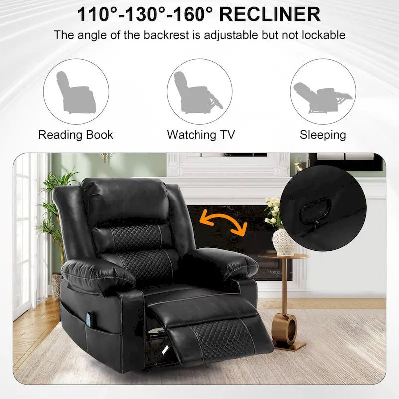 Black / Brown Manual Faux Leather Massage Recliner, Single Seat, 8-Point Vibration