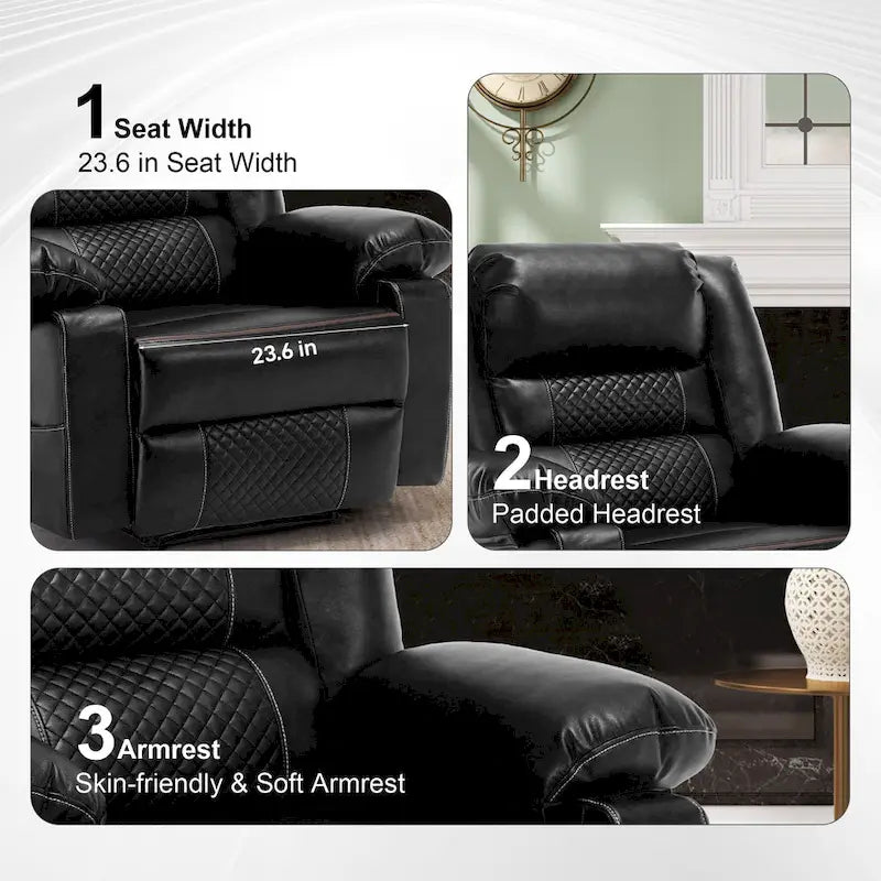 Black / Brown Manual Faux Leather Massage Recliner, Single Seat, 8-Point Vibration