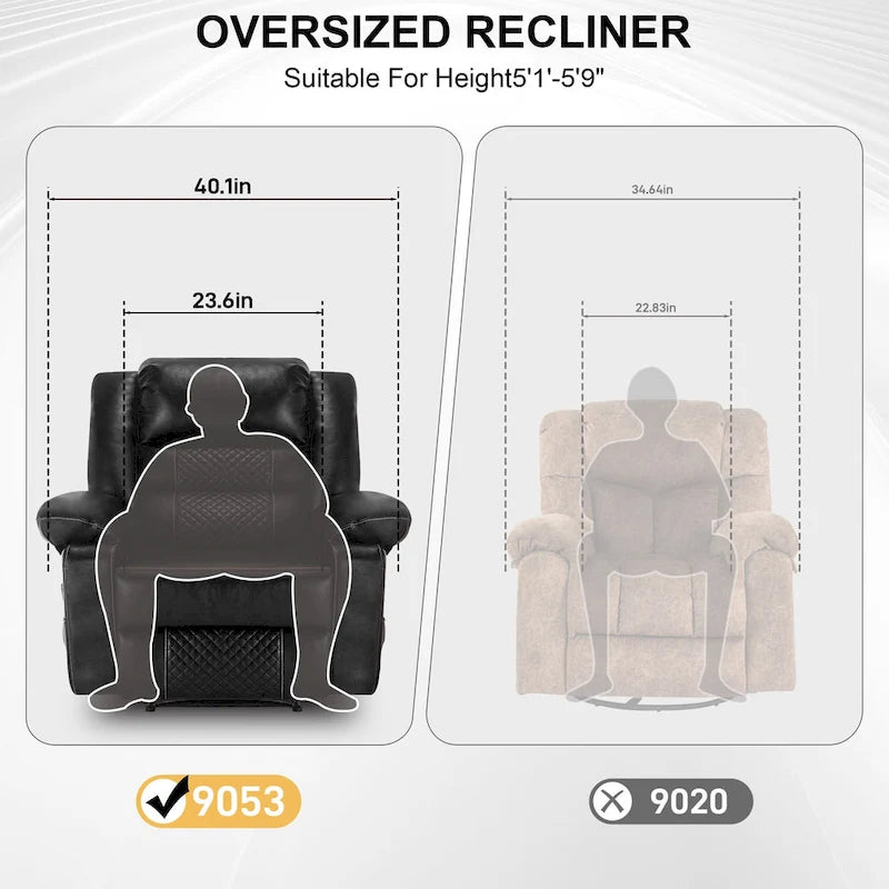 Black / Brown Manual Faux Leather Massage Recliner, Single Seat, 8-Point Vibration