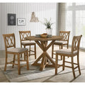 Tan 5-Piece Counter Height Dining Set for 4, Cross-Buck Pedestal Table & Cross-Back Chairs