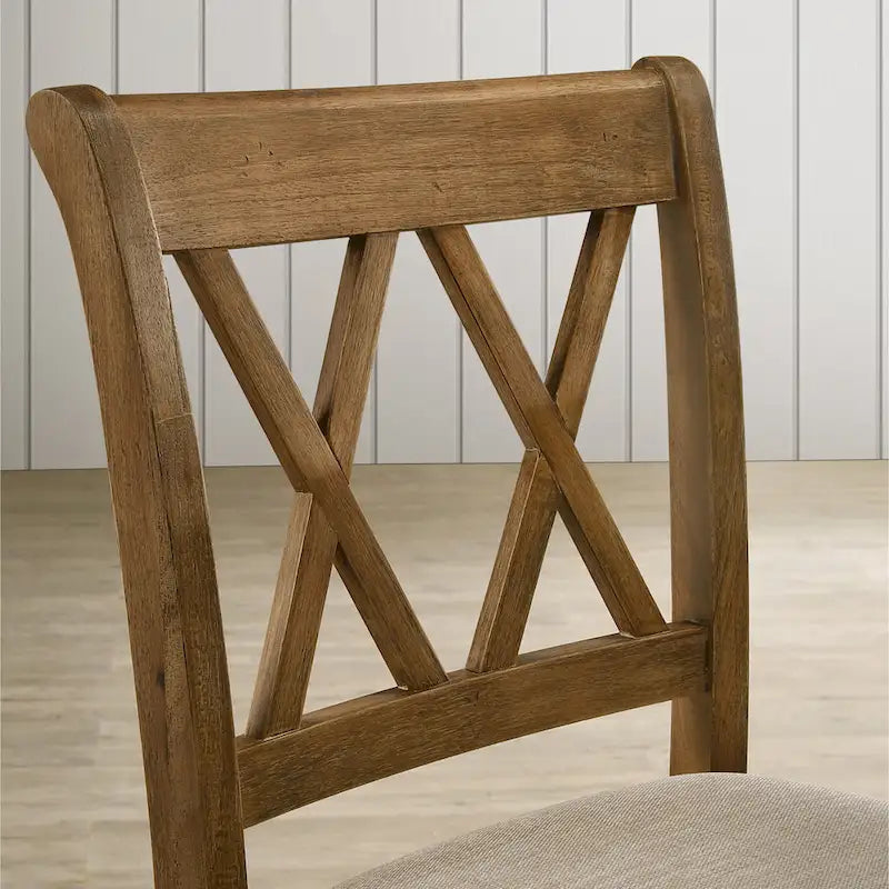 Tan 5-Piece Counter Height Dining Set for 4, Cross-Buck Pedestal Table & Cross-Back Chairs
