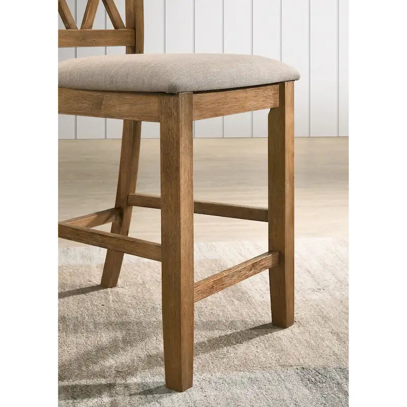 Tan 5-Piece Counter Height Dining Set for 4, Cross-Buck Pedestal Table & Cross-Back Chairs