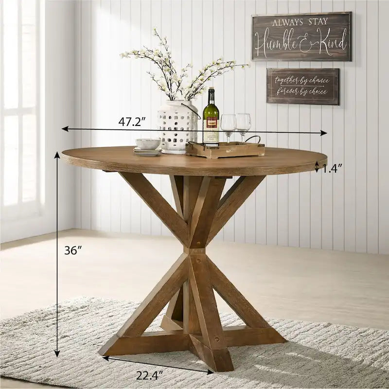 Tan 5-Piece Counter Height Dining Set for 4, Cross-Buck Pedestal Table & Cross-Back Chairs
