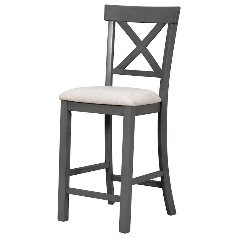 Gray/Espresso Distressed Counter Height Dining Set for 6, Table + 4 Chairs + Bench