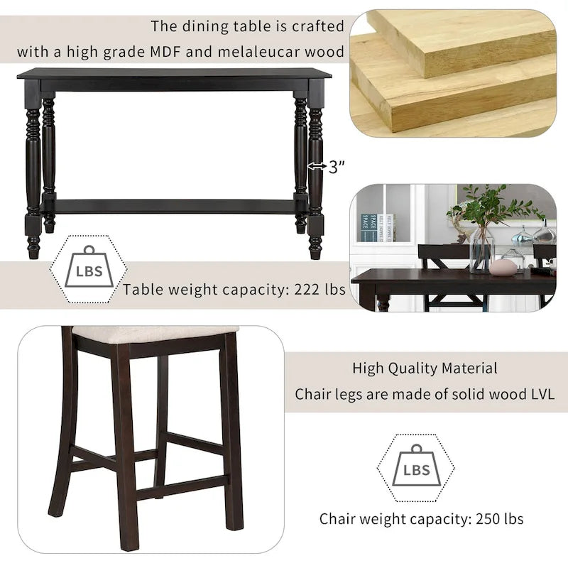 Gray/Espresso Distressed Counter Height Dining Set for 6, Table + 4 Chairs + Bench